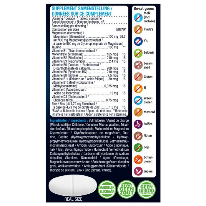 Magnesium Spanning, Stress & Vermoeidheid 45 tabletten