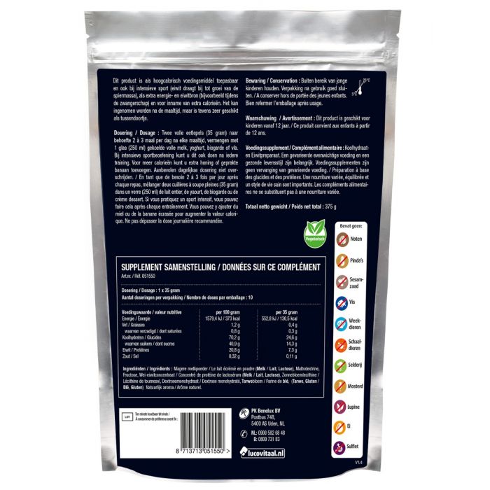 Koolhydraten Gewichtstoename poeder 375 gram