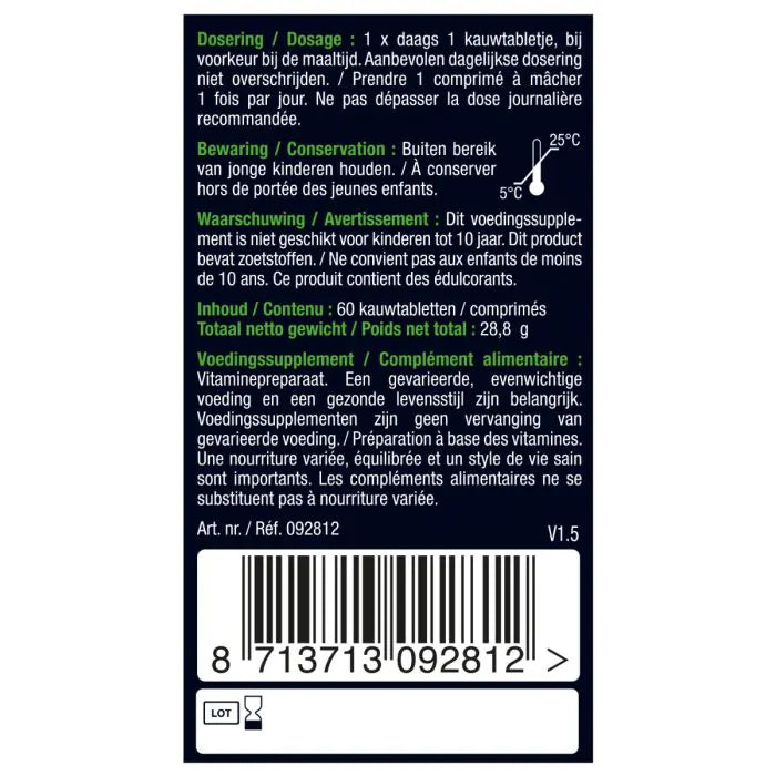 Vitamine D3 10 mcg (400IE) Vegan Kauwtablet