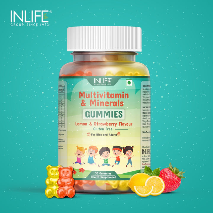INLIFE Multivitamin Gummies for Kids Teens Men & Women, Healthy Growth, Development, and Immunity (Lemon & Strawberry)