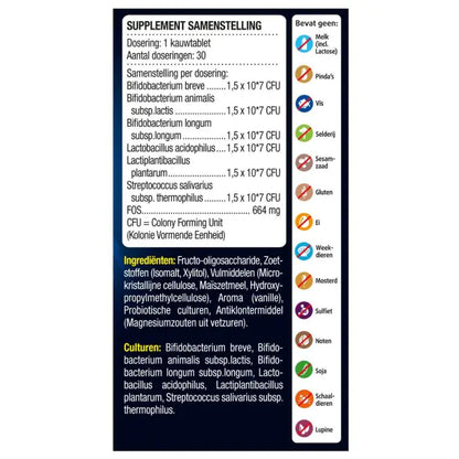 Probiotica tabletten Mix van 6 Bacteriestammen 30 kauwtabletten