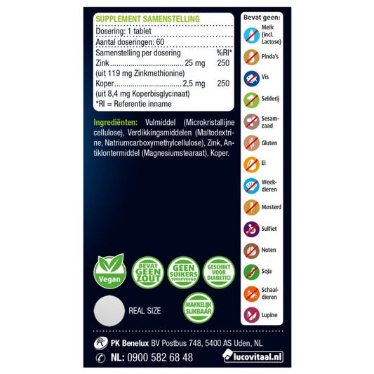 Zinkmethionine & Koper 60 tabletten
