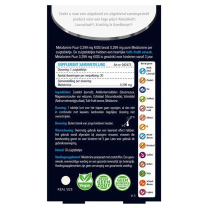 Melatonine Kinderen 0,299 mg met tutti-frutti smaak 30 zuigtabletten