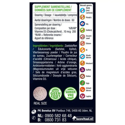 Vitamine D3 10 mcg (400IE) Vegan Kauwtablet