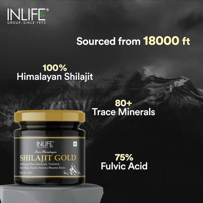 Inlife Shilajit Goudhars met Ashwagandha, Tribulus, Kurkuma, Kali Musli | 20g