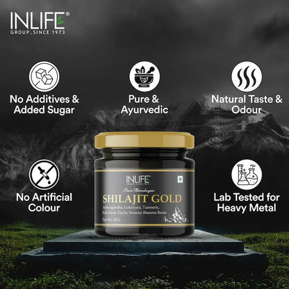 Inlife Shilajit Goudhars met Ashwagandha, Tribulus, Kurkuma, Kali Musli | 20g