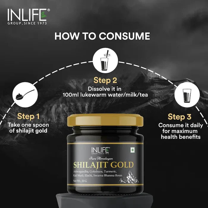 Inlife Shilajit Goudhars met Ashwagandha, Tribulus, Kurkuma, Kali Musli | 20g