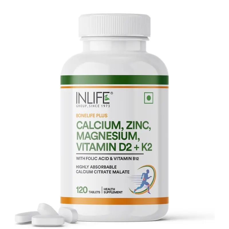 INLIFE CALCIUM, ZINC, MAGNESIUM, VITAMIN D2+K2, 60 CAPSULES