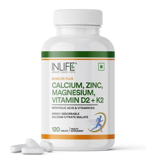 INLIFE CALCIUM, ZINC, MAGNESIUM, VITAMIN D2+K2, 60 CAPSULES