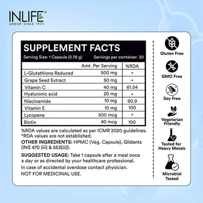 Inlife L-Glutathion Gereduceerd Supplement | Vegetarische Capsules