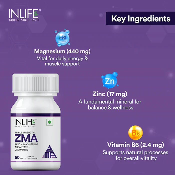 Inlife ZMA – Zink Magnesium Aspartaat en Vitamine B6 Supplement voor Mannen en Vrouwen | Spierherstel en Slaapondersteuning | Vegetarische Tabletten