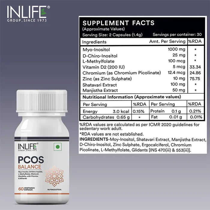 Inlife PCOS Balance Supplement voor Vrouwen | Vegetarische Capsules