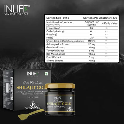 Inlife Shilajit Goudhars met Ashwagandha, Tribulus, Kurkuma, Kali Musli | 20g