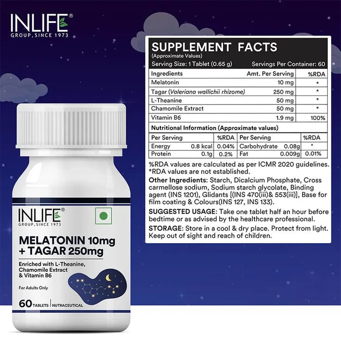 Inlife Melatonine (10 mg) met Tagar (250 mg) | Vegetarische Tabletten