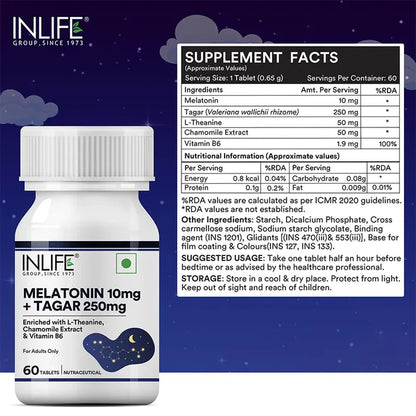 Inlife Melatonine (10 mg) met Tagar (250 mg) | Vegetarische Tabletten