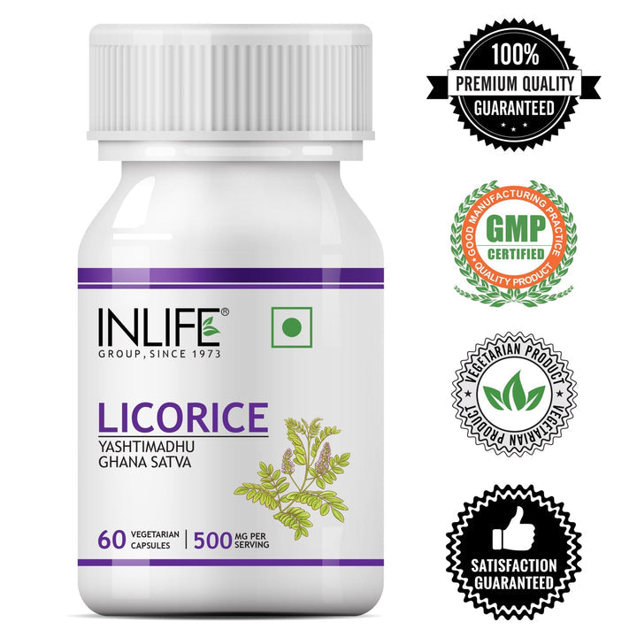 INLIFE Licorice Root Extract (Yastimadhu) Standardized to 20% Glycyrrhizinic Acid Supplement, 500 mg