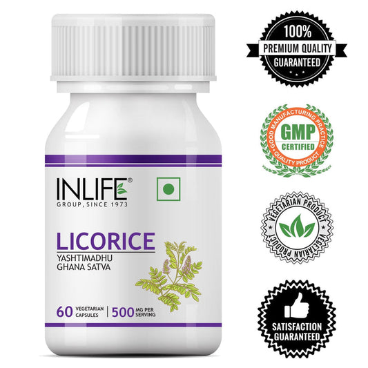 INLIFE Licorice Root Extract (Yastimadhu) Standardized to 20% Glycyrrhizinic Acid Supplement, 500 mg